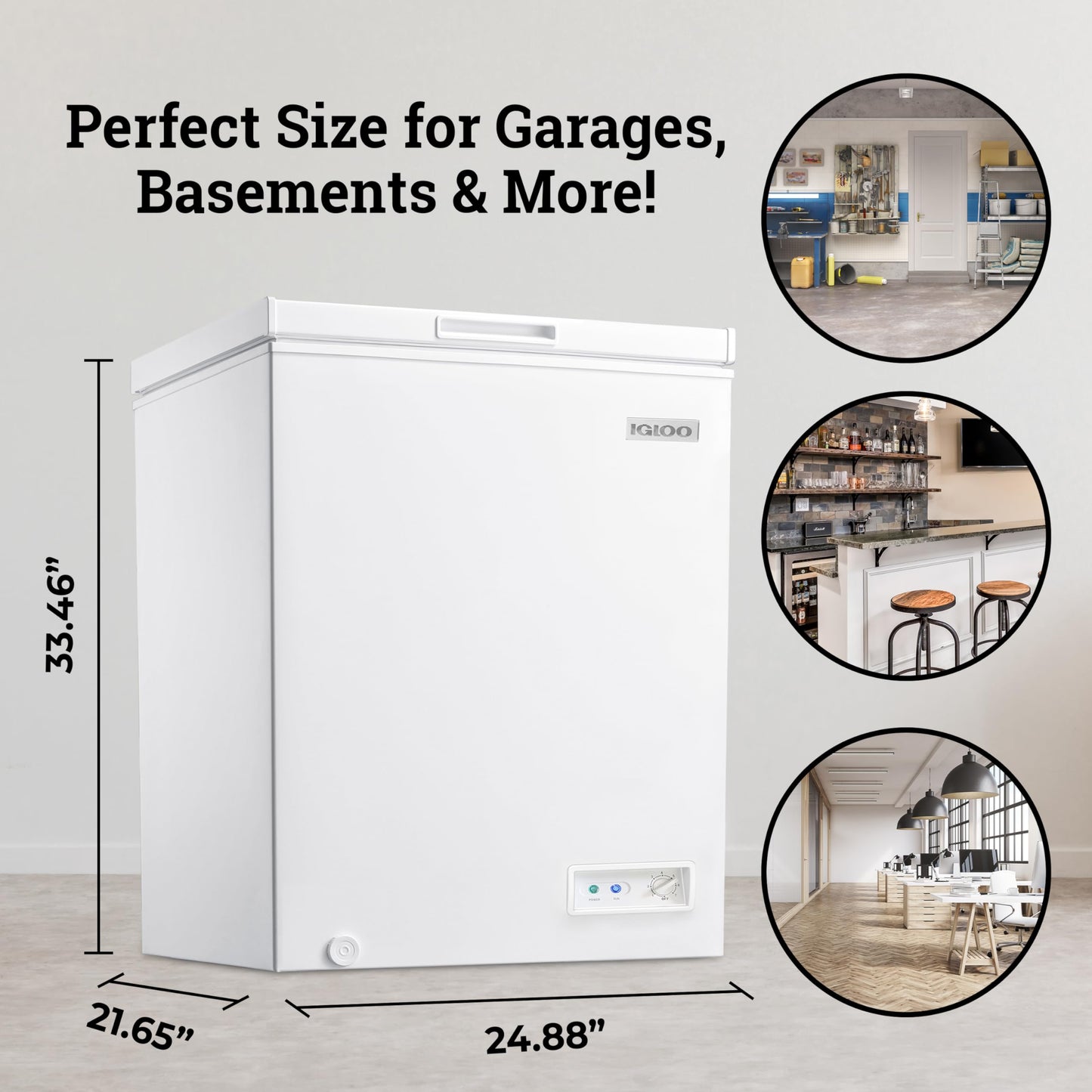 Igloo 5.0 Cu Ft Upright Deep Freezer Chest- Deep Freezer with Quick Freezing System & Adjustable Thermostat - Low Noise Freezer with Removable Basket & LED Lights for Homes, Garages & Basements- White