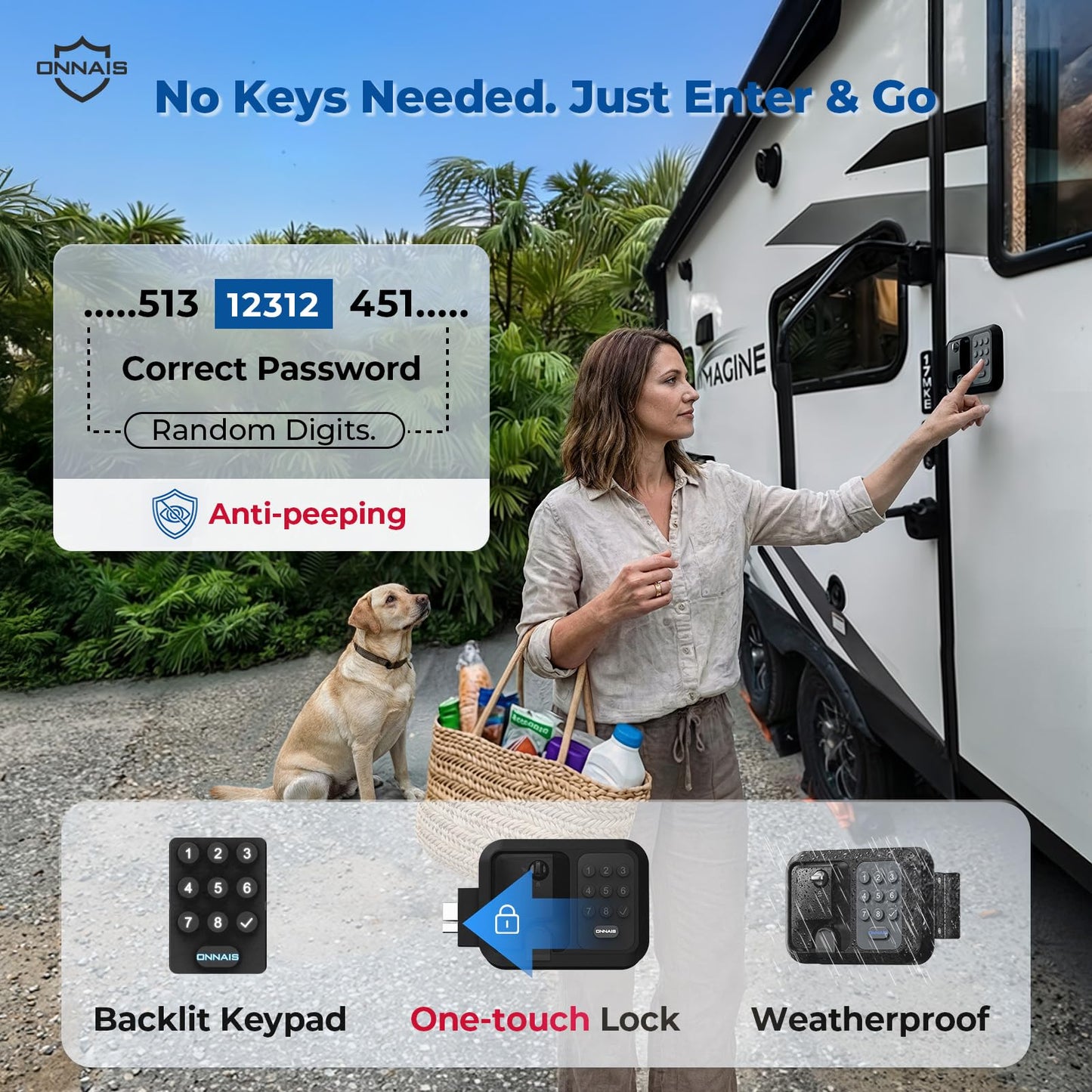 ONNAIS Full Metal RV Keyless Entry Door Lock with Password & Remote, Fits Most Trailers and 5th Wheels, Ideal Gifts for RV Owners