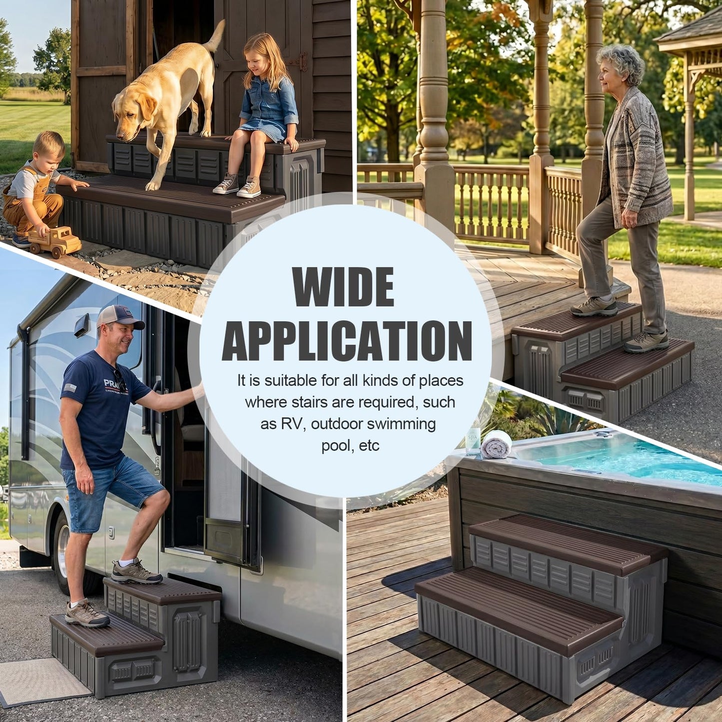 Hot Tub Steps, Outdoor Spa Steps with Storage, Non-Slip & Sturdy Hot Tub Stairs, 36 Inches Long
