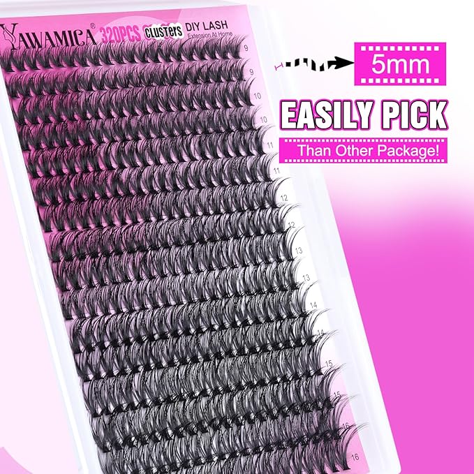 Individual Lashes 320pcs Lash Clusters 40D 9-16mm Mix DIY Lash Extension D Curly Eyelash Clusters Eyelash Extension Wispy Cluster Lashes DIY for Self Application by Yawamica (40D-0.07D, 9-16mix)