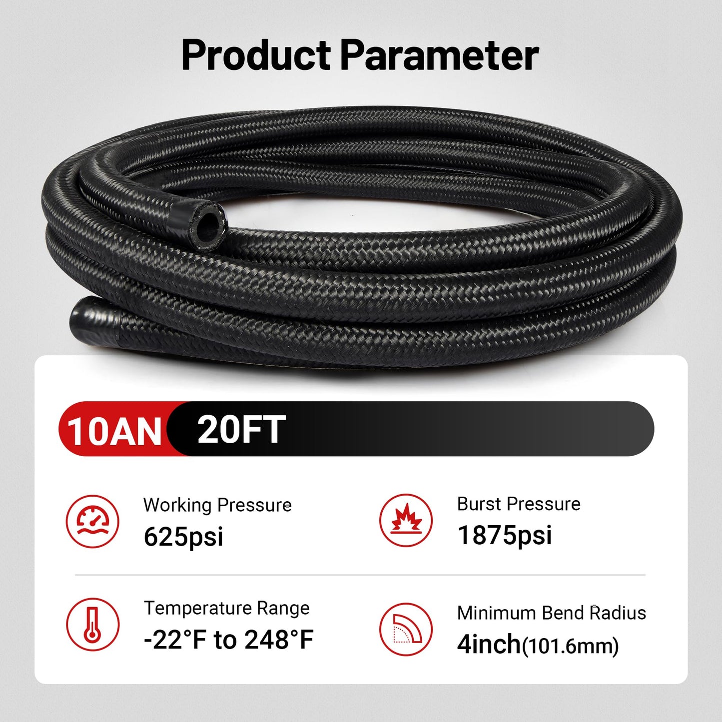 EVIL ENERGY 10AN Fuel Line Kit, 10AN Nylon Braided Fuel Line Hose Fitting Kit CPE 20FT Black