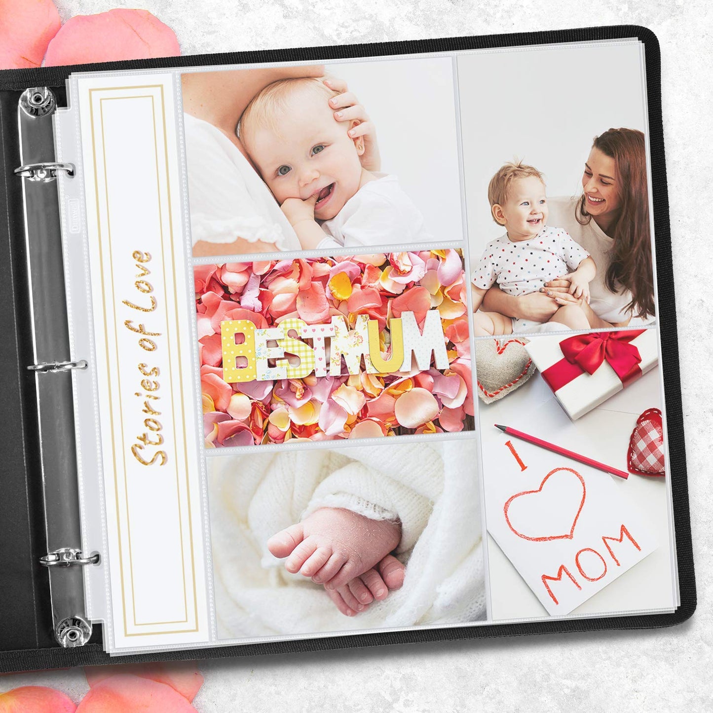 Dunwell Photo Album Refill Pages 12x12 (4x6 Mixed Layout), 25 Pack Holds 250 Pictures, Plastic 4 x 6 Photo Sleeves for 3-Ring Scrapbook Binder, Acid-Free Poly