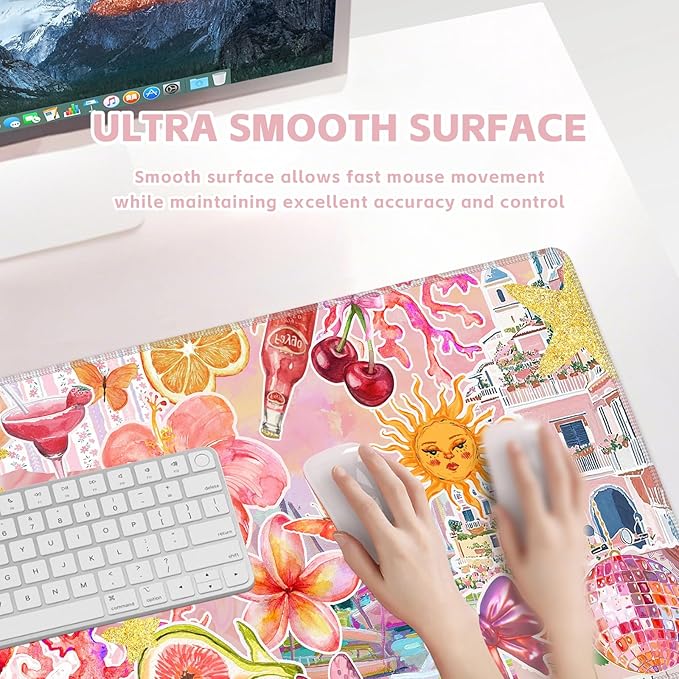 Baziabbo Flower Desk Mat,XXL Extended Large Mouse Pad,Gaming Mousepad with Stitched Edge,Non-Slip Rubber Base Keyboard Desk Pad for Home Office Study Game