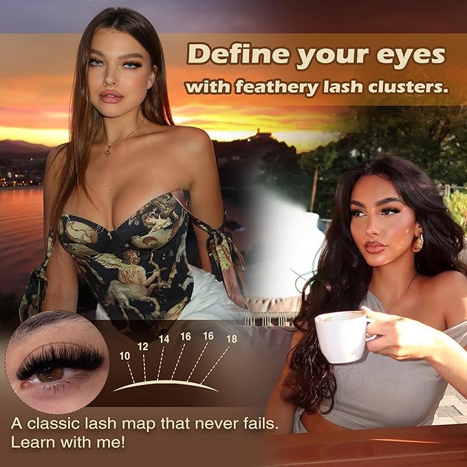 Focipeysa Fluffy Volume Lash Clusters DIY Eyelash Extension Kit D Curl Thick Lash Clusters Kit 10-18mm Thick Lash Extensions 90D Individual Eyelashes Extensions Kit with Lash Bond Lash Remover