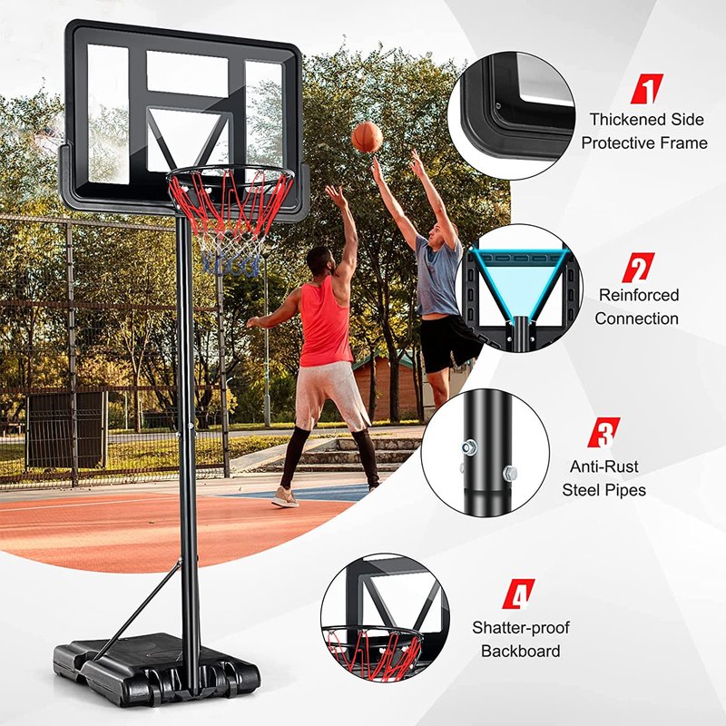 Basketball Hoop Outdoor,Portable Basketball Hoop Goal System 6.6-10ft Adjustable with 44 Inch Backboard & Wheels Basketball Equipment for Kids/Adults Indoor Outdoor 3+