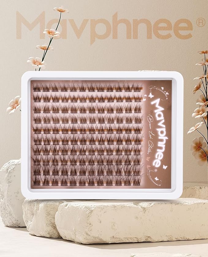 Cluster Lashes Brown Eyelash Clusters Natural Individual Lashes Extensions Fluffy Lash Clusters Wispy Cluster Eyelash Extensions DIY Lash at Home Easy to Apply Dark Brown Lashes (10-16MM, CC-Curly)