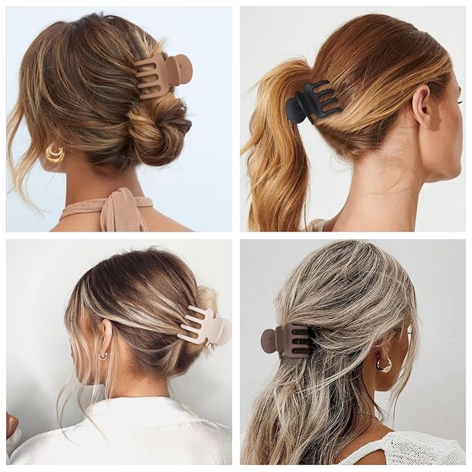 Medium Hair Clips for Women 8 Pcs Small Claw Clips for Thin and Thick Hair 2 Styles Hair Claw Clips Combination Rectangle Banana Jaw Hair Accessories for Women and Girls (Brown)