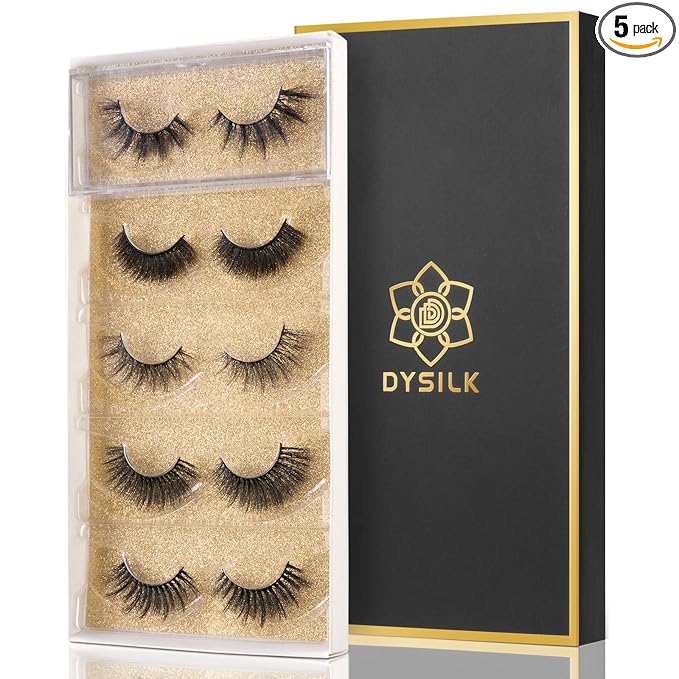 DYSILK False Eyelashes Fake Lashes - Eyelashes Natural Look 5 Pairs 6D Lashes Mink Eyelashes 5 Styles Mixed Fluffy Lashes Reusable Fake Eyelashes Wispy Mink Lash Natural Look| 15mm-18mm