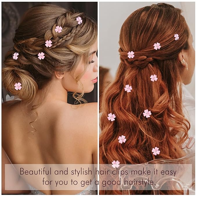 YISSION 20Pcs Mini Pink Flower Hair Clips with Rhinestone Cute Hair Pins Decorative Hair Clips Wedding Hair Barrettes Bridal Hair Accessories for Girls Women
