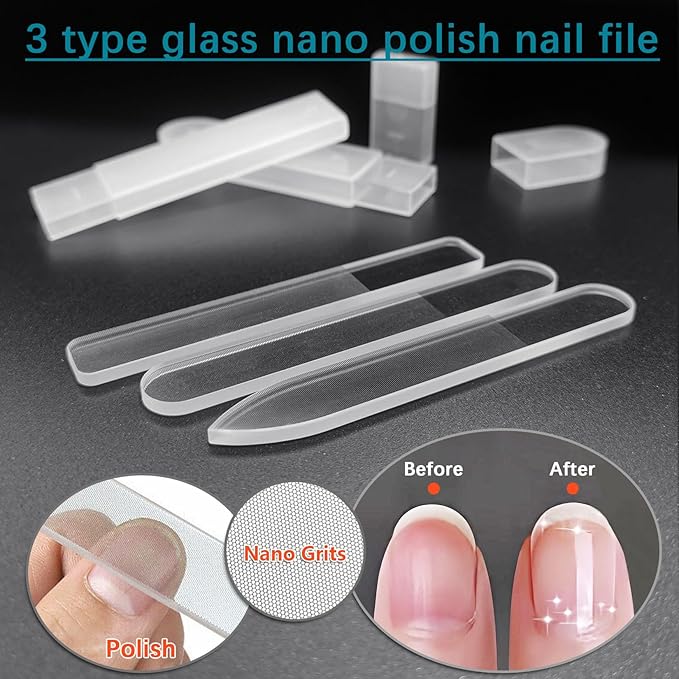 Toenail File for Thick Toenails, 3.6 Inch Stainless Steel Diamond Metal Finger Nail Files for Men and Women, Comes with Glass Polisher Set