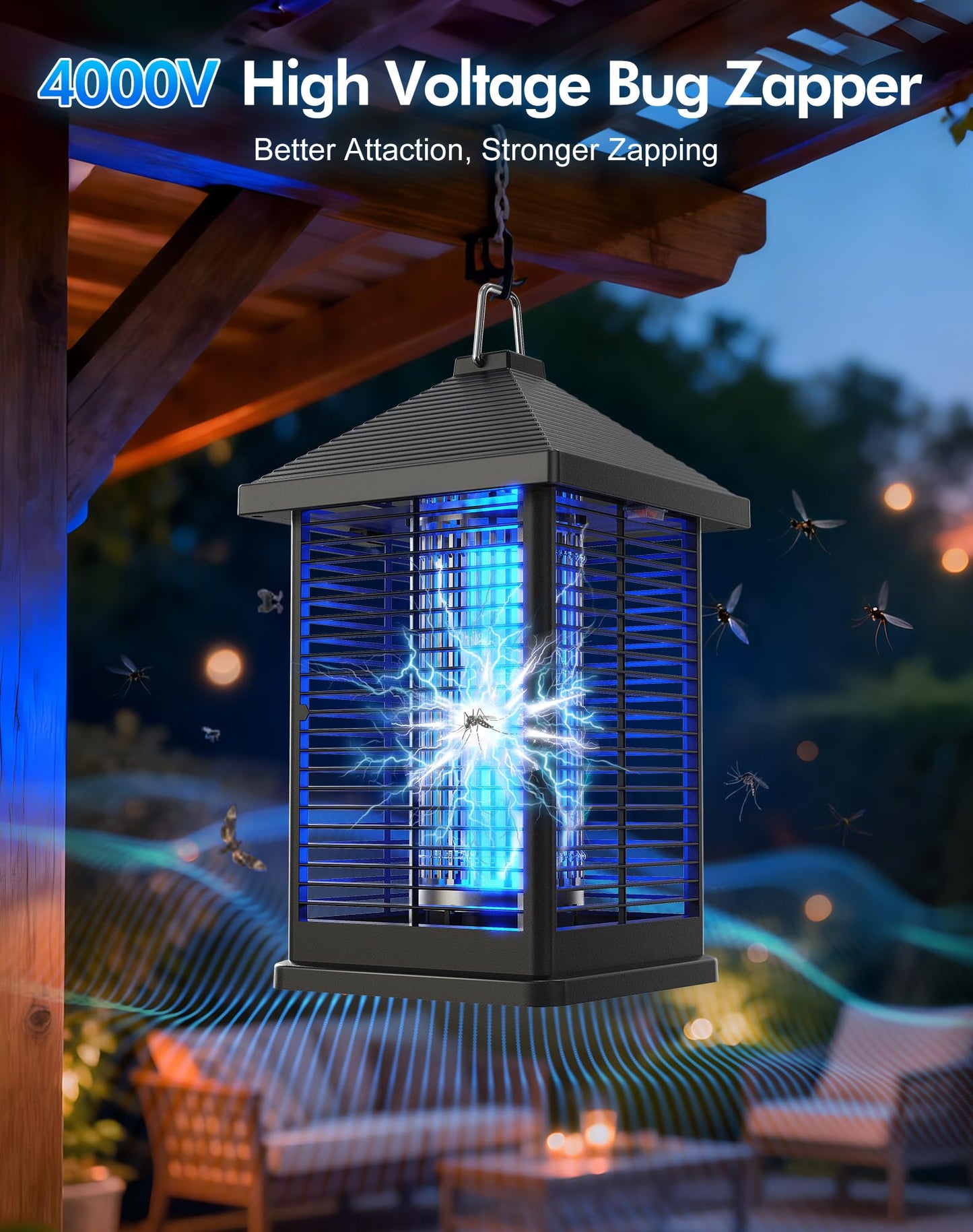 REOGLE Bug Zapper Indoor & Outdoor with Auto Smart Light Sensor, 4000V Electric Mosquito Zapper, Insect Fly Trapper, Covers 2100 sq ft, IPX4 Waterproof Mosquito Lamp for Patio, Garage, Backyard, Porch