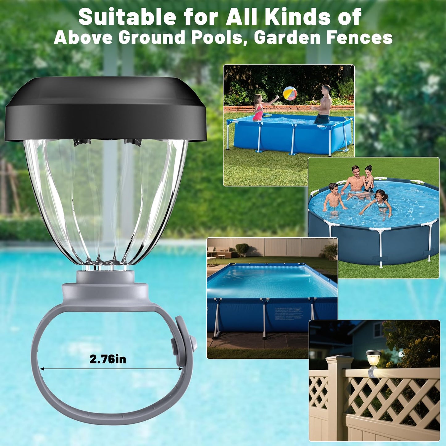 JEMULICE Solar Pool Lights for Above Ground Pools, LED Energy Saving Warm White Light, Waterproof for Frame Swimming Pools Night Accessories(4 Pcs)