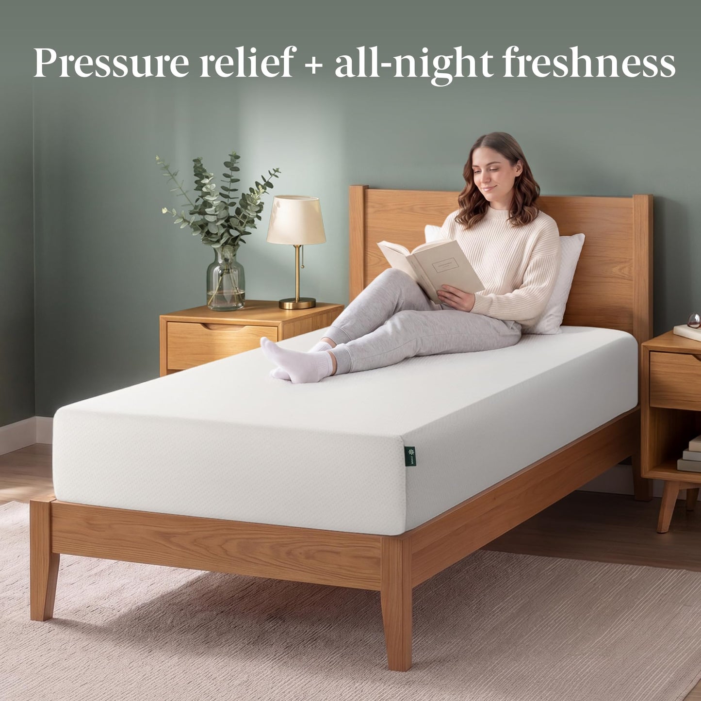 Zinus Green Tea Memory Foam Mattress 8 Inch, Pressure-Relieving Comfort & Full-Body Support, Naturally Fresh, Medium Firm Feel, CertiPUR-US & Oeko-TEX Certified Safe Materials, Twin