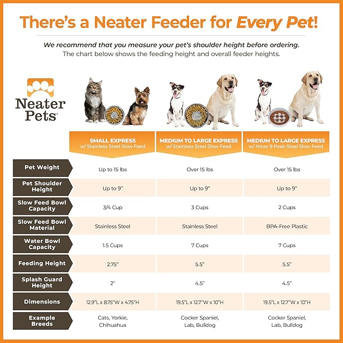 Neater Feeder Express Mess Proof Dog Bowls Elevated for Small Breed – Made in USA – No Spill Raised Slow Feeder Elevated Dog Bowl Stand, Stainless Steel Food and Water Bowl Set, Pink