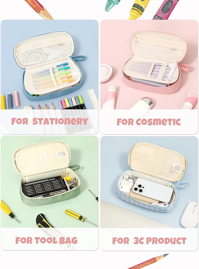 SUNEE Cute Pencil Case, Large Pencil Pouch, Aesthetic Big Pencil Bag with Zipper, Kawaii Stationery Storage and Organizer, Soft Corduroy Bag School Supplies for Teen and Adult, Boys&Girls, Soft Pink
