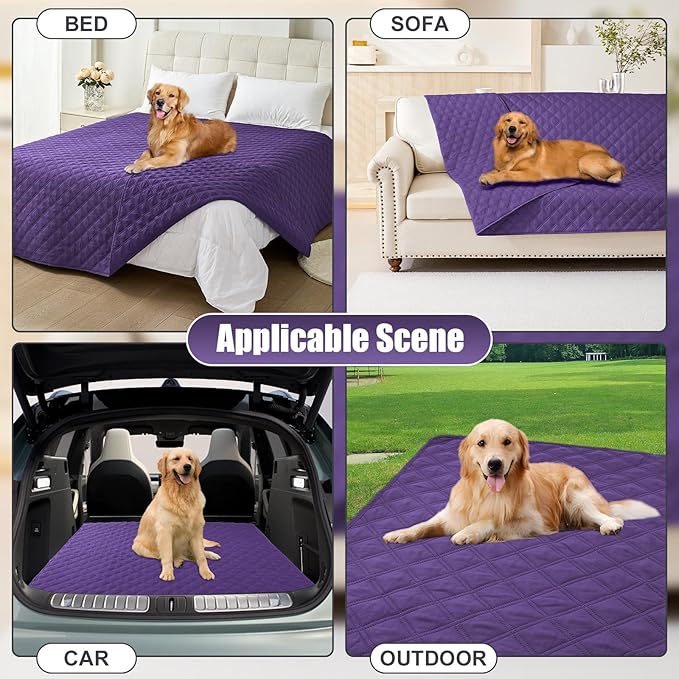 Smiry Waterproof Dog Bed Cover Pet Blanket, Soft Washable Dog Blanket for Furniture Bed Couch Sofa Reversible, Checkered (40"x70", Purple/Purple)
