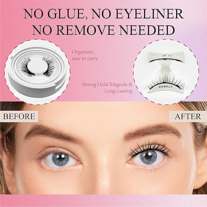 Magnetic Eyelashes With Applicator, Natural-looking, No Adhesive, No Eyeliner, Soft Comfortable Magnetic Lashes, Easy to Wear, Reusable (1Pair Eyelashes)