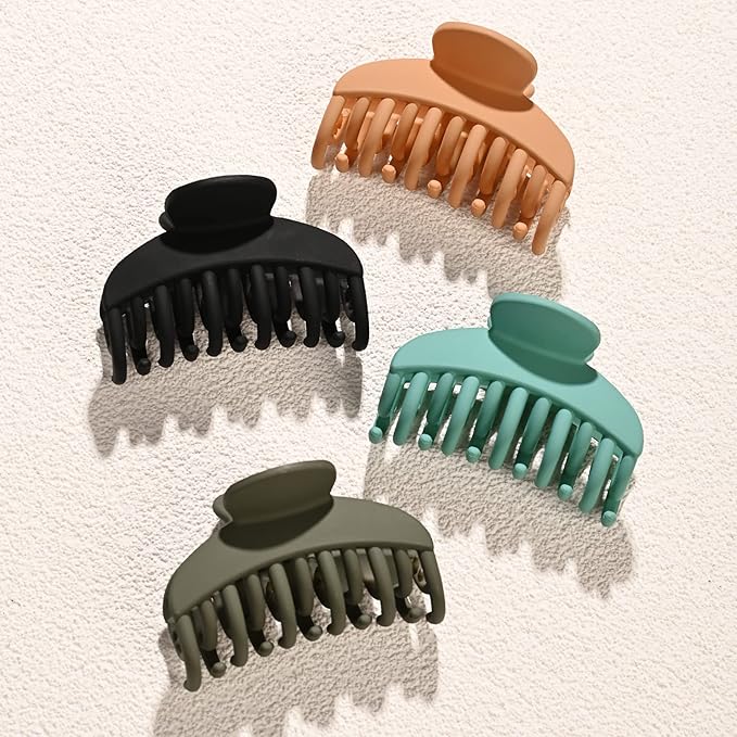 DEEKA 4 PCS Double Row Teeth Hair Claw Clips 2.5" Medium Hair Clips for Thin Hair Small Matte Clips Short Fine Hair Accessories for Women and Girls -Green Yellow