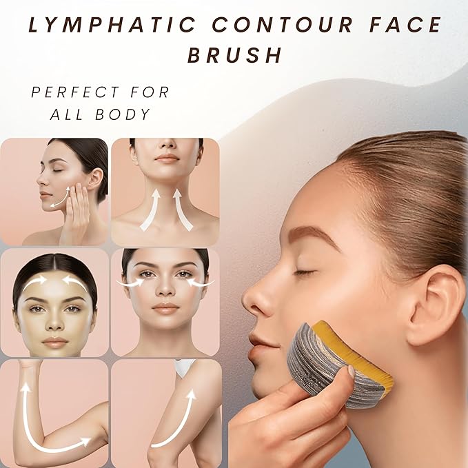2 PCS Lymphatic Contour Face Brush for Facial Massage and Puffiness Reduction, Gentle Manual Lymphatic Drainage Massager, Soft Bristles for Sensitive Skin and Sculpted Look