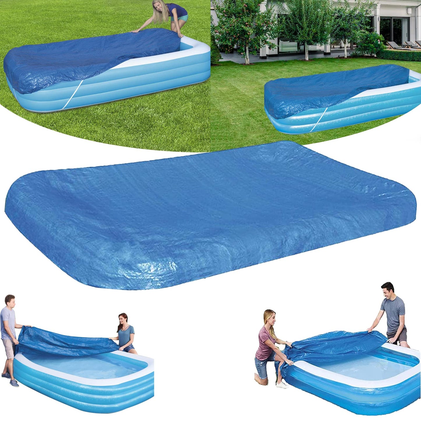 Rectangle Pool Cover, Inflatable Underground Pool Cover Dust and Rainproof Home Pools Cover, Fits 120 in x 72 in Frame Pool and Solar Cover for Garden Outdoor (10ft X 6ft)