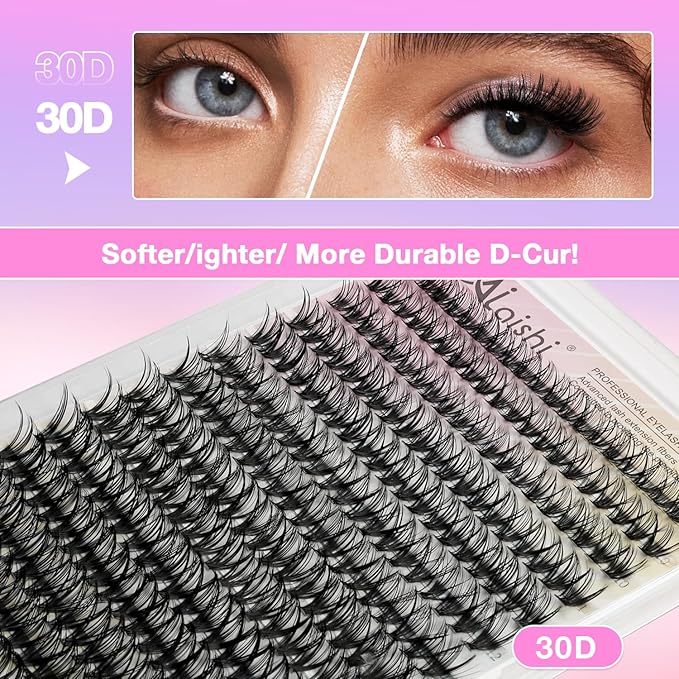 Lash Clusters DIY Cluster Eyelash Extensions 280pcs 9‑16mm 30D Wispy D Curl Natural Volume Lashes–Waterproof Fake Cat Eye Fluffy Individual Soft Clusters(16MIX2-1-X)