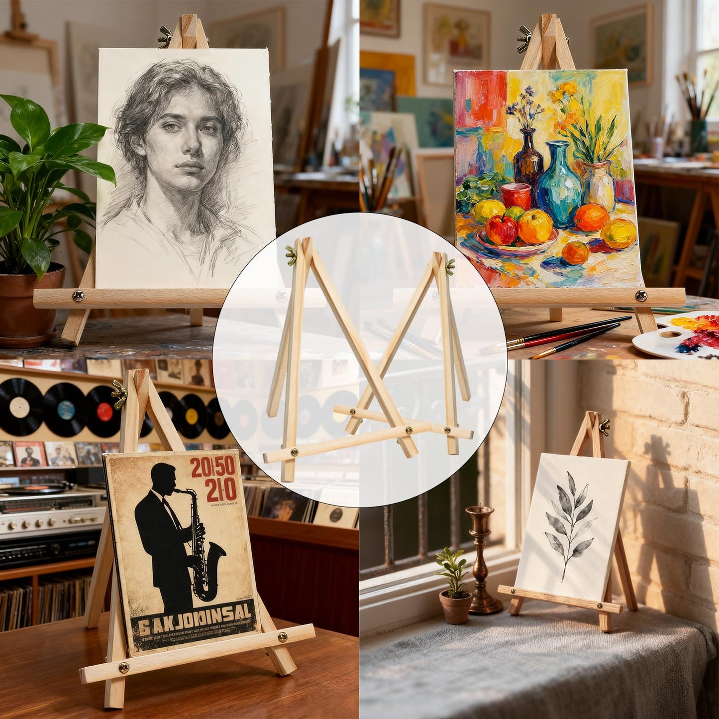 XCMVCN 15 Pack 9 Inch Wood Easels, Tabletop Painting Easel Stand for Canvas, Photo & Sign Display - Portable Tripod Art & Craft Easels for Kids and Adults