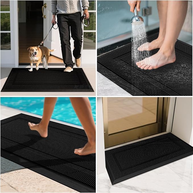 BEHERO Front Door Mat Outside Entrance, 36" x 17" Heavy Duty Rubber Outdoor Mats Enlarged for Entryway, Welcome Matt Outdoor, Dirt Trapping Waterproof Exterior Entry Mats, All Weather Doormat Black