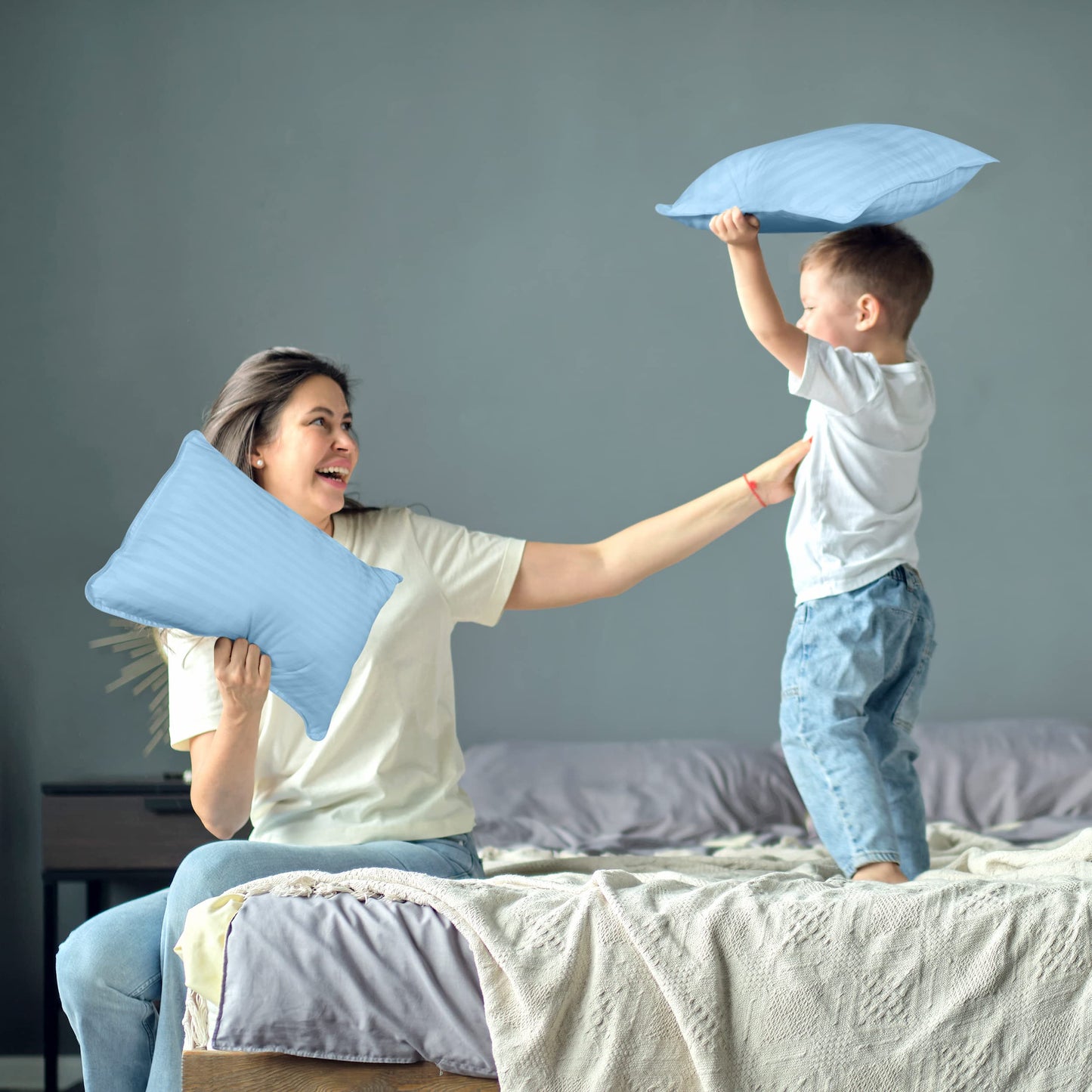Utopia Bedding Toddler Pillow (Light Blue, 2 Pack), 13x18 Small Kids Pillow for Sleeping, Soft and Breathable Cotton Blend Shell, Ideal for Toddler Bed and Travel (Intended for Age 2 and up)