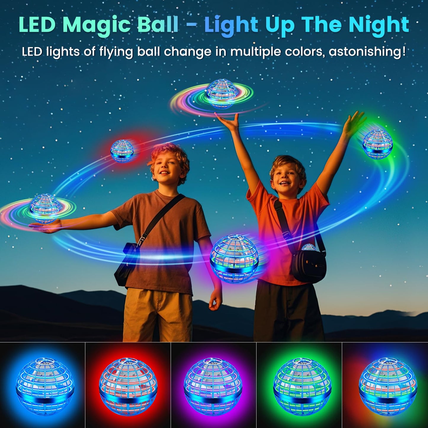 NWLAEWR Flying Orb Ball Toy, Parachute Hand Controlled Hover Ball with LED Lights, 360° Rotating Boomerang Globe, Cool Mini Drone for Kids, Ideal Birthday&Christmas Gift for Boys and Girls-Bright Blue