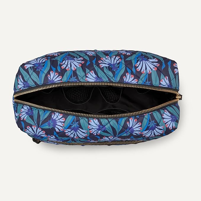 Amazon Essentials Women's Quilted Travel Makeup Bag, Blue Floral, One Size