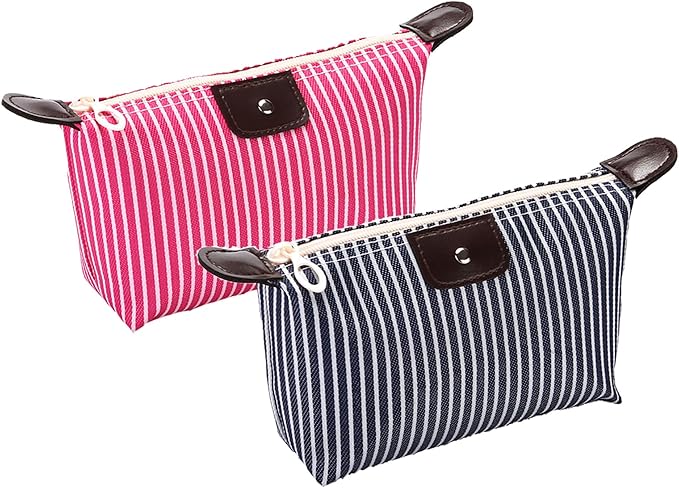 2 Pack Make Up Bag for Traveling,Preppy make up bag,Toiletry Bag,Nylon Cosmetic Bag,Light Pink Makeup Bag,Skin Care Bag，Tiny Makeup Bag