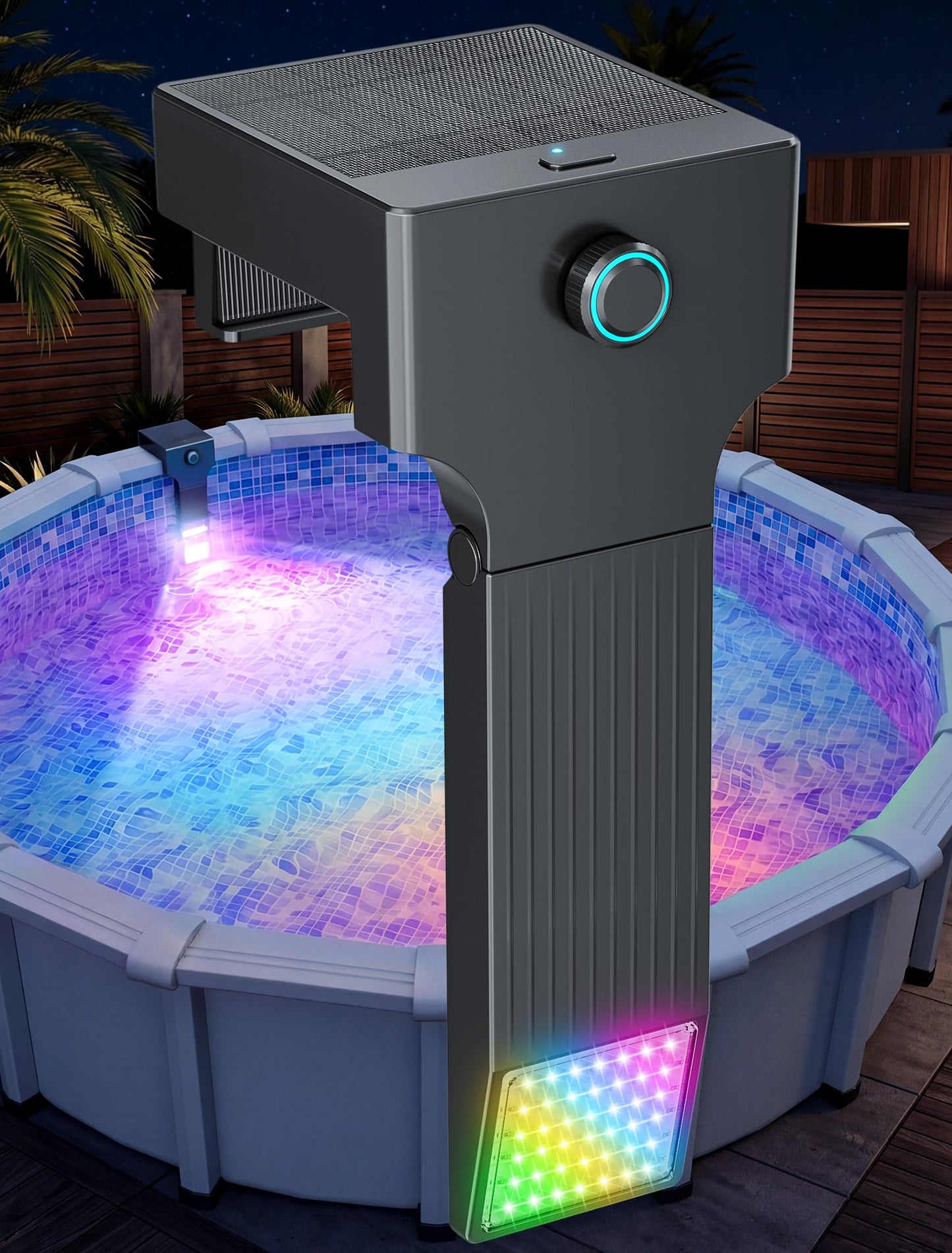 POOLHOUR Solar Pool Lights for Above Ground Pools (Steel Wall Only), LED Pool Wall Light with Remote & Timer, Submersible Underwater Lighting, 10-Color RGB 4-Mode Poolside Solar Lights, 1 Pack