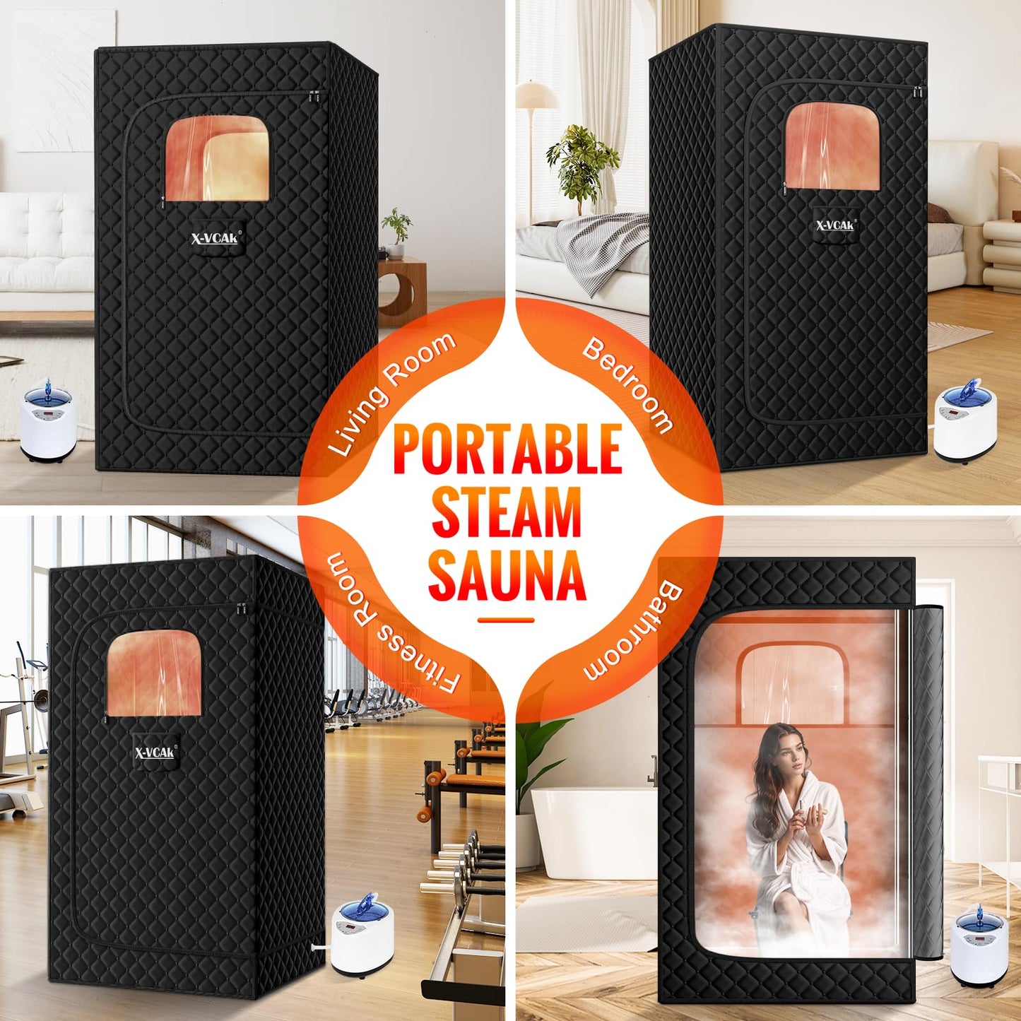 X-Vcak Upgraded Portable Sauna for Home，Relaxation, Steam Sauna for Home with Steamer, Remote Control, Folding Chair, 9 Levels