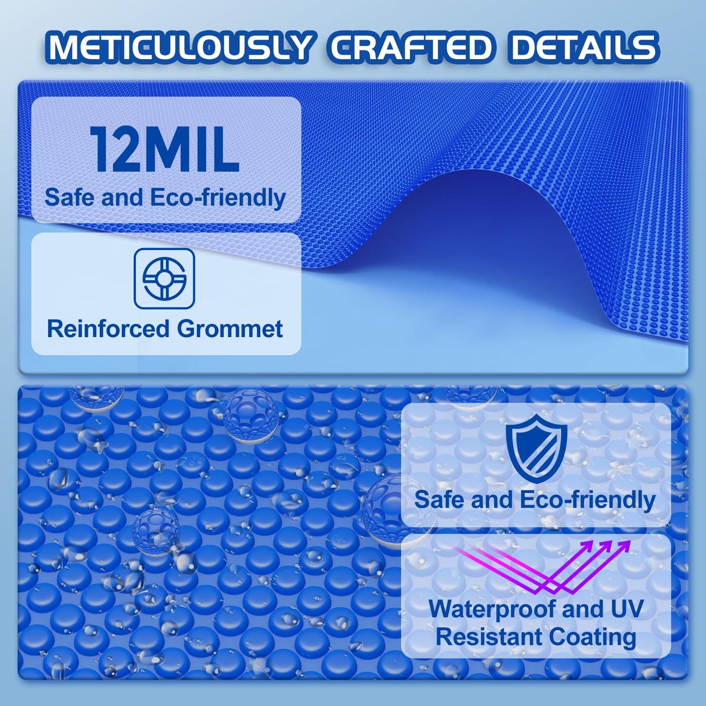 Evoio Solar Pool Cover 6 ft Round for Above Ground Inground Pools Bubble Wrap Covers for Hot Tub Spa Thermal Heating, 12 Mil Circle Blue Floating Blanket for 6-24 Foot Feet Diameter Swimming Pools