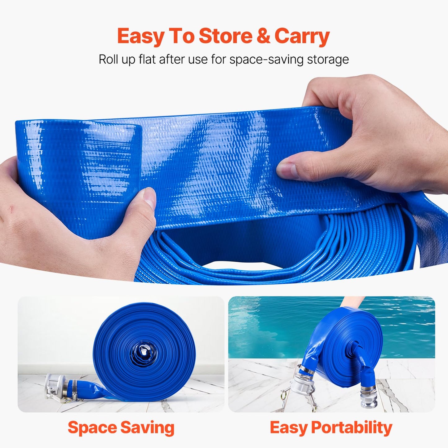 VEVOR Backwash Hose, 2 in x 100 ft, Blue PVC Hose, with Clamps, Camlock, Aluminum Fittings, Fit Various Pumps, for Sewage Treatment, Water Transportation and More Agricultural Purposes