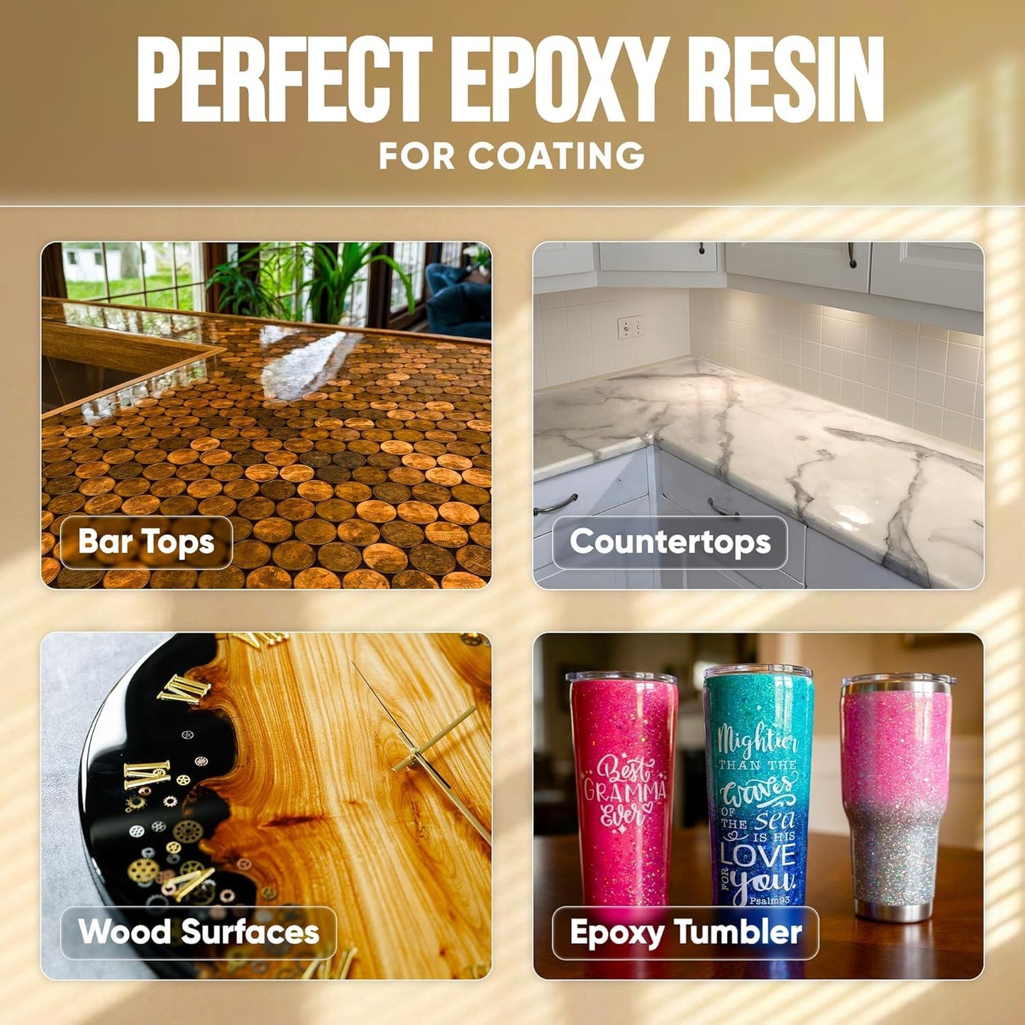 CRAFT RESIN Table Top Epoxy Resin Kit 1 Gallon – Ultra Clear, High-Gloss, UV & Scratch Resistant Finish, Bubble-Free, Self-Leveling & Food Safe. Best For Countertops, Bar Tops, Tumblers & Wood Coating