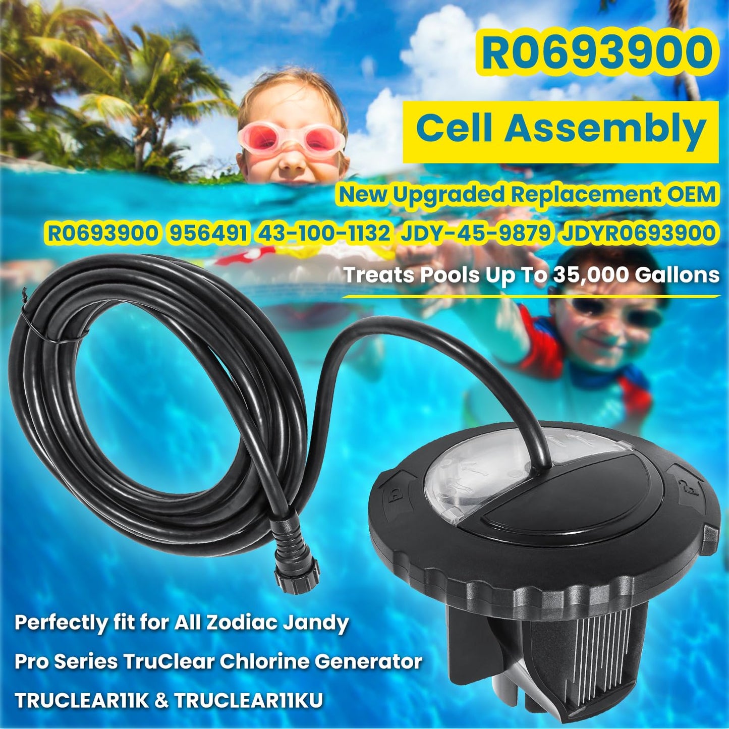 Replacement for Jandy Zodiac R0693900 TruClear Salt Cell Assembly for All Jandy Pro Series TruClear Chlorine Generating System TRUCLEAR11K & TRUCLEAR11KU Pools up to 35,000 Gallons Upgraded Black