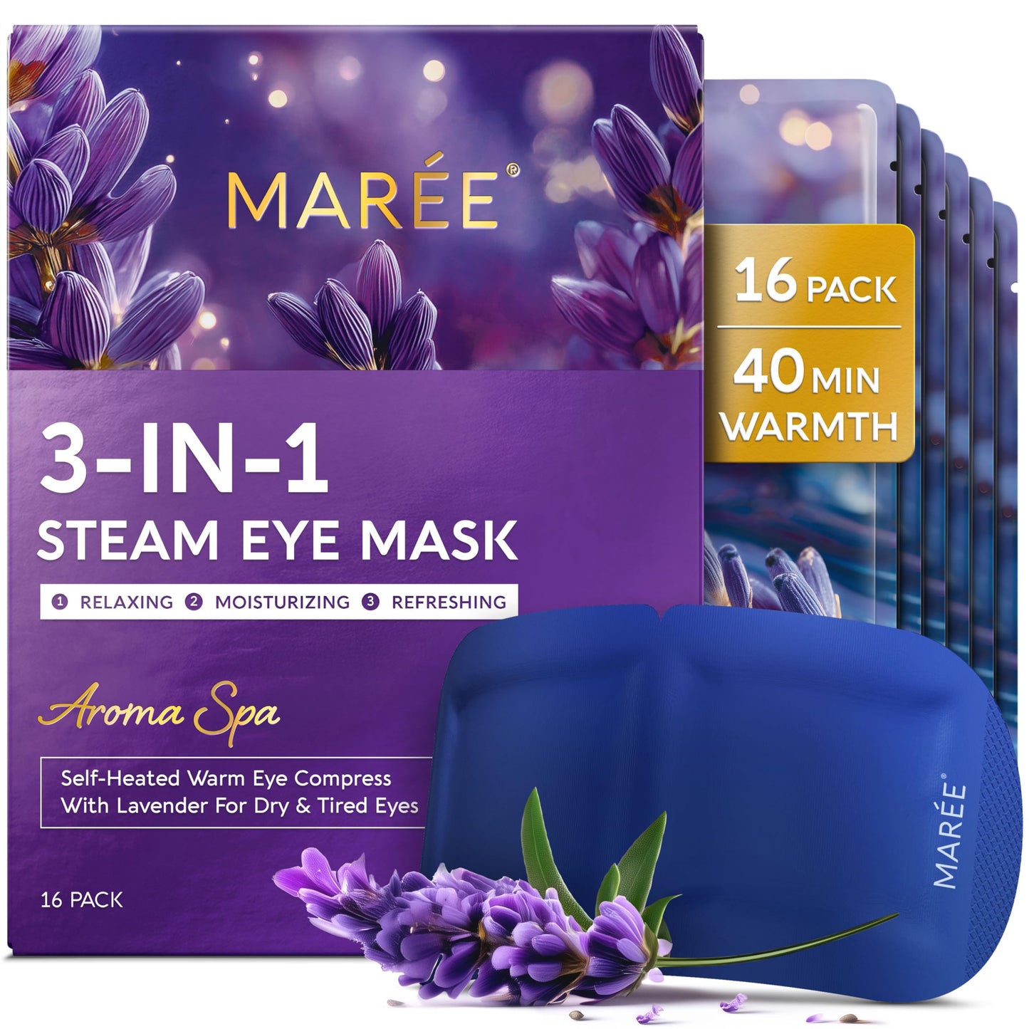 MAREE Heated Eye Masks for Dry Eyes – Steam Eye Mask Disposable – Lavender Self Heating Eye Mask for Puffy Eye – Facial Steamer Alternative for Relaxation – Warm Compress for Eyes – Spa Gift for Women
