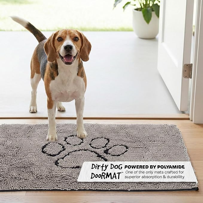 Dog Gone Smart Dirty Dog Doormat - Fast Drying Rug with Super Gripper Backing for Clean Floors - Super Absorbent and Machine Washable Mat for Muddy Paws - Grey