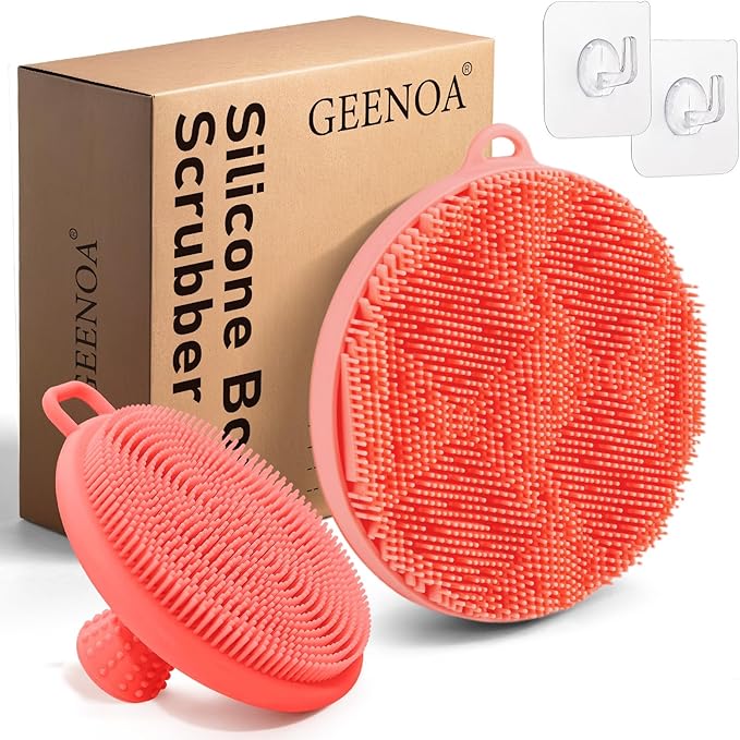 Silicone Face & Body Scrubber Set, Exfoliating Body Scrubber Face Scrubber with Dense Bristles & Non-Slip Handle, Gentle Silicone Loofah Face Brush for Good Lathering and Deep Cleansing(Pink)