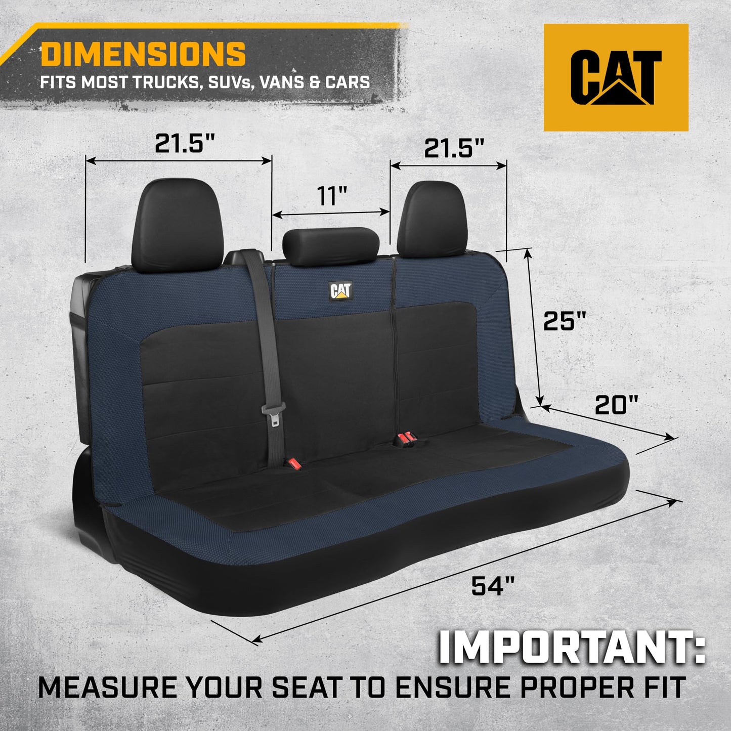 Cat MeshFlex Blue & Black Rear Seat Cover for Car – Durable Canvas & Mesh Design 60/40 Split Bench Protector for Cars, Trucks & SUVs – Back Seat Cover for Rear Bench – Interior Car Accessory