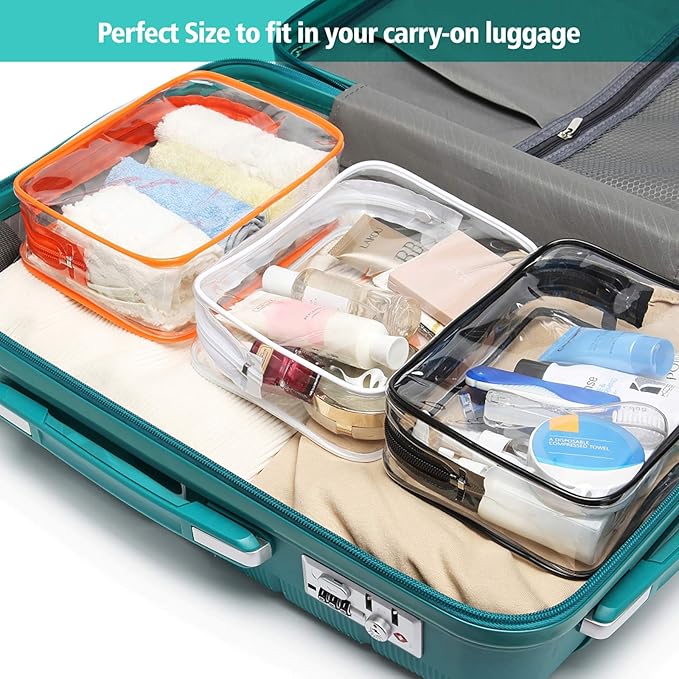 PACKISM TSA Approved Toiletry Bag 3 Medium - Quart Size Clear Makeup Bag for Carry On, Airport Security Compliant Clear Travel bag for Toiletries with Reinforced Seams, Black White Grey