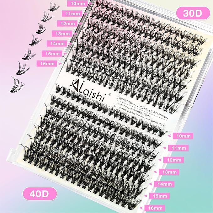 Lash Clusters Kit, DIY Cluster Eyelash Extensions 9‑16mm, 30D+40D, 280pcs Fluffy D Curl Natural Lashes with Bond & Seal,Remover,Tweezers,Brush–Fake Cat Eye Wispy Individual Clusters(MIX1-1-L)