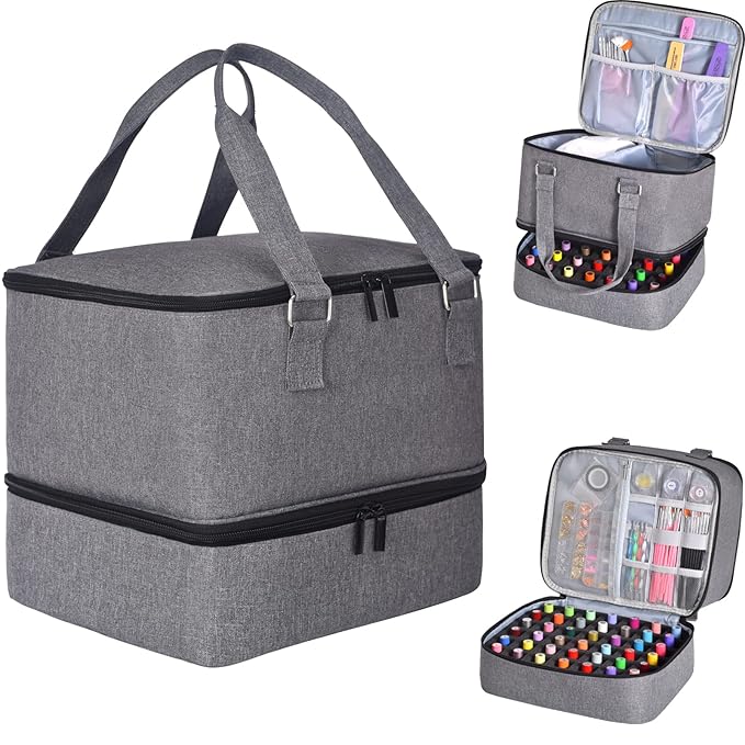 Nail Polish Organizer Case - Holds 42+ Bottles (15ml/0.5 fl.oz) and 1 Nail Lamp, Upgraded Double-layer Nail Polish Carrying Case Nail Polish Storage Bag with Handles (Grey)