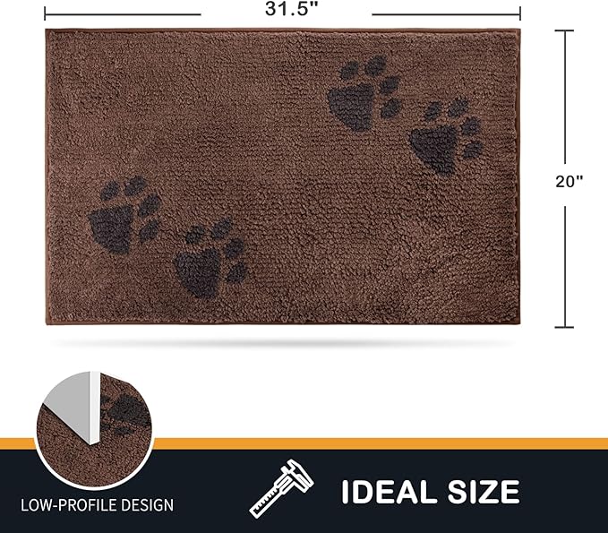 PURRUGS Dirt Trapping Door Mat 20" x 31.5", Non-Skid/Slip Machine Washable Microfiber Entrance Rug, Shoes Scraper, Dog Doormat, Super Absorbent Floor Mat for Muddy Wet Shoes and Paws, Brown