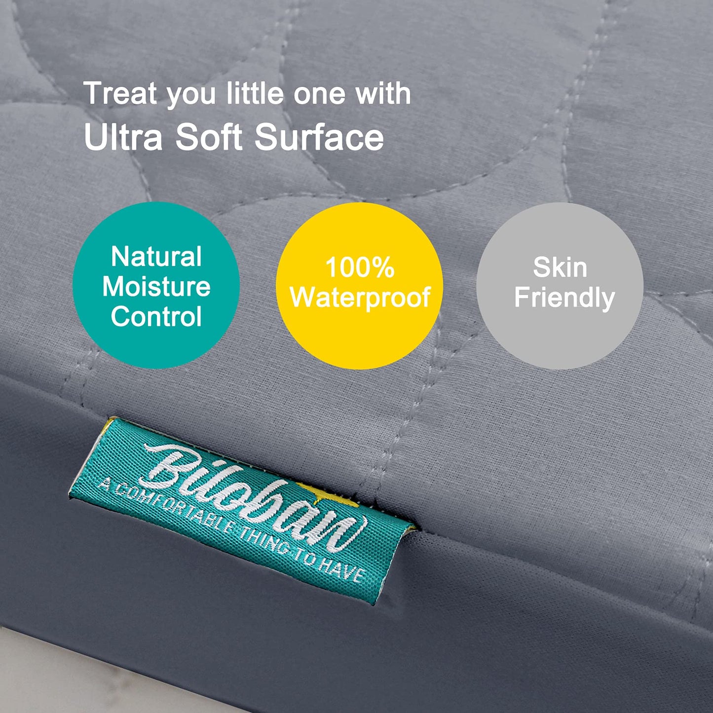 Biloban Crib Mattress Protector 2 Pack, Waterproof, Quilted, Grey & White, Absorbent, Ultra Soft, Noiseless, Durable