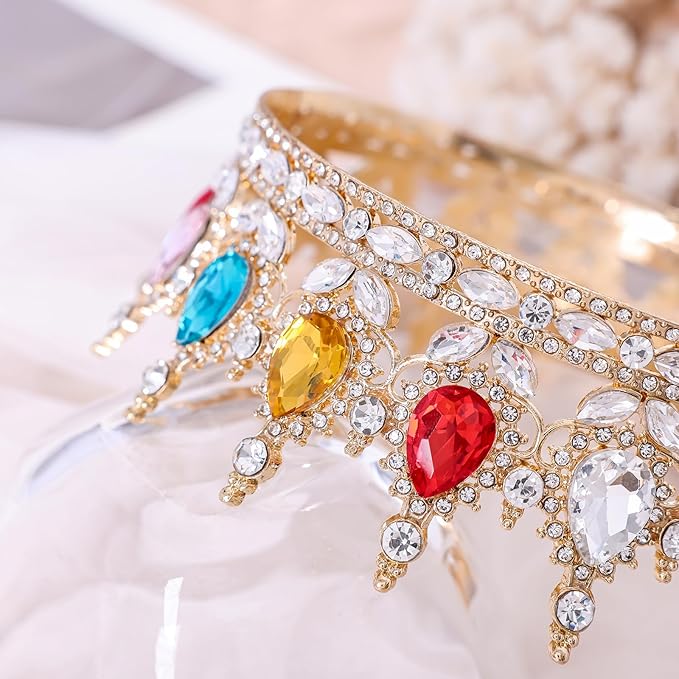 Multicolor Queen Crown for Women Crystal Tiara for Women Rhinestone Wedding Headband for Bride Hair Accessories for Costume Birthday Party Prom Gifts