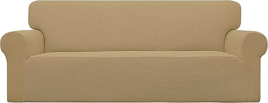 Easy-Going Stretch Sofa Slipcover 1-Piece Sofa Cover Furniture Protector Couch Soft with Elastic Bottom for Kids, Polyester Spandex Jacquard Fabric Small Checks (Sofa, Golden)