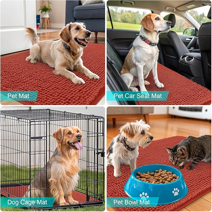 OLANLY Dog Door Mat for Muddy Paws 30x17, Absorbs Moisture and Dirt, Absorbent Non-Slip Washable Doormat, Quick Dry Chenille Mud Mat for Dogs, Entry Indoor Entryway Carpet for Inside Floor, Maple Red