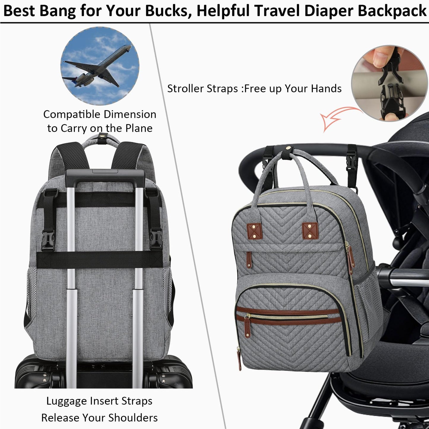 Tenot Diaper Bag Backpack for Women with Changing Pad, Baby Bag with Insulated Pockets Multifunctional Diaper Bags For Baby Girl Boy Waterproof Baby Bags For Boys Girls Maternity Bag Grey